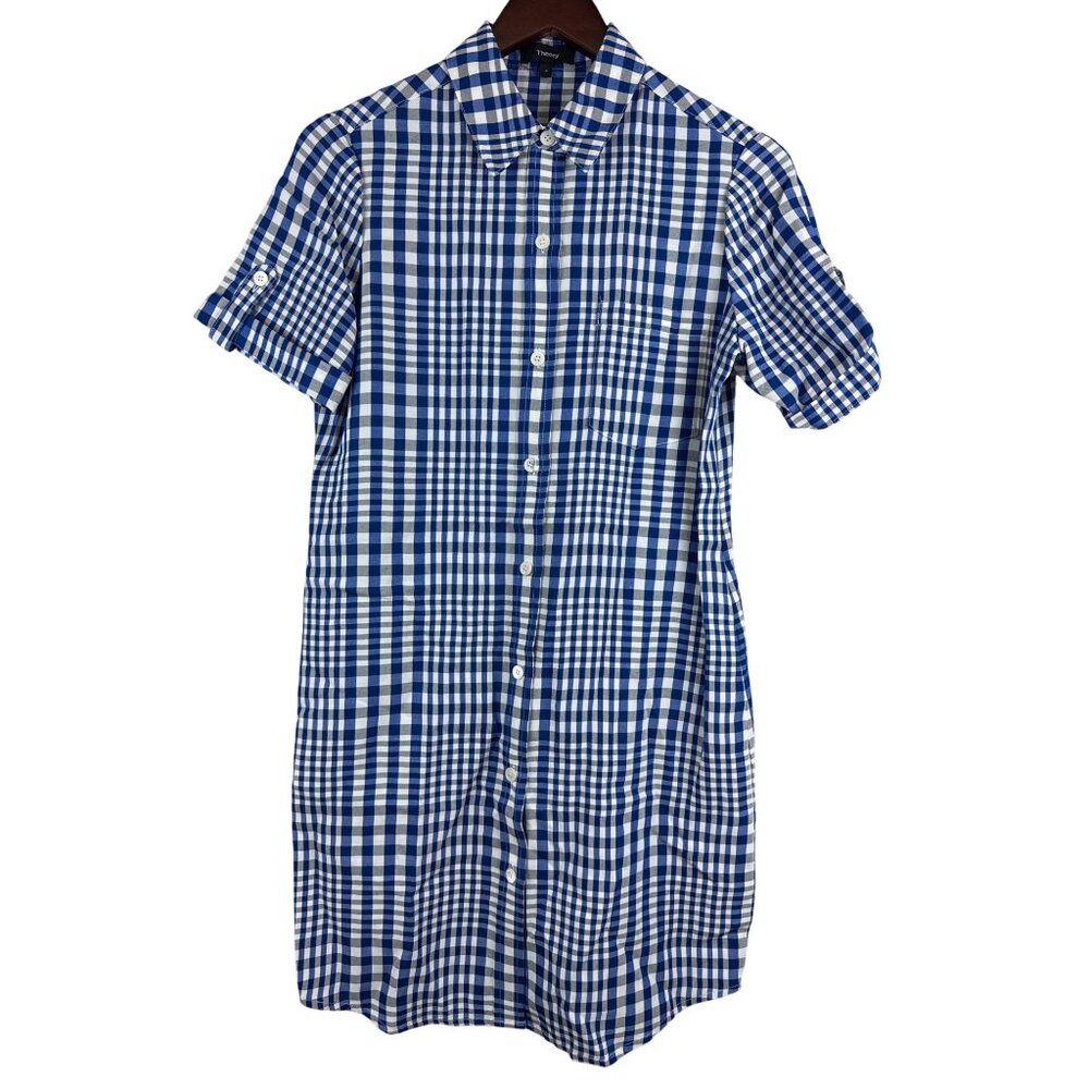 Theory Mayvine Dillion Plaid Women's Shirt Dress Viscose Blend Blue Size 4 New